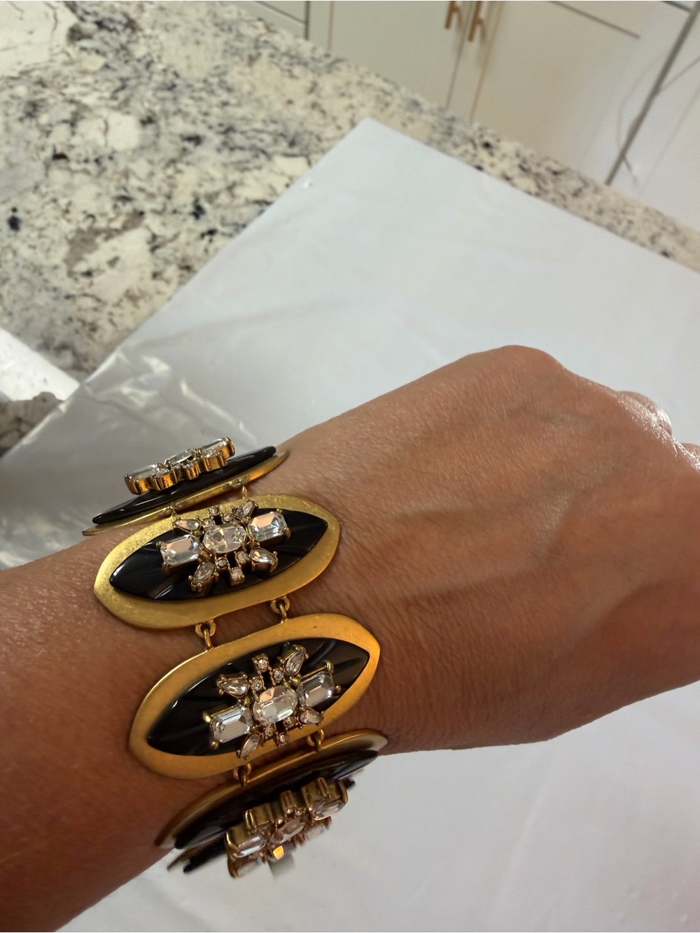 J. Crew Gold-Tone Bracelet with Black Enamel and Clear Crystals - Picture 6 of 6